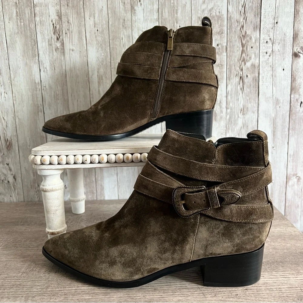 Marc Fisher Women’s Yandi Suede Olive Green Western Boots Size 8.5
